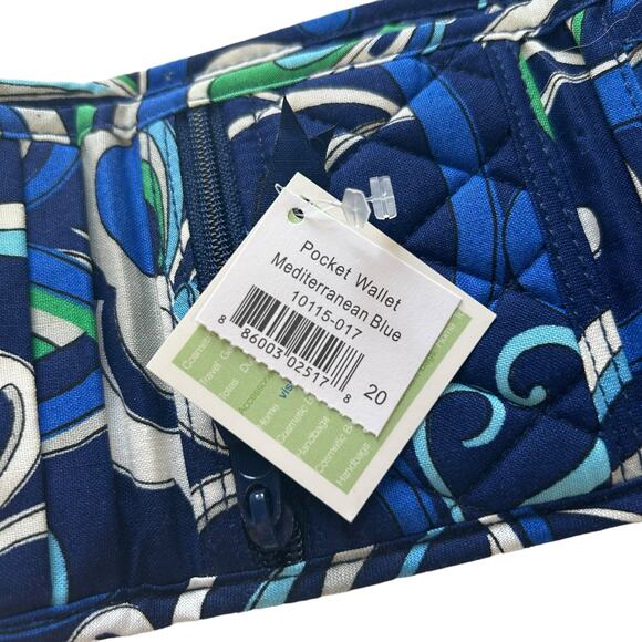 NWT Vera Bradley Mosaic Mediterranean Blue Mixed Print Cloth Pocket Wallet - Picture 6 of 6